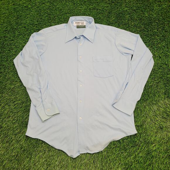 Vintage 80s Van-Heusen MOD Button Shirt Large 22x30 Blue - Picture 1 of 12